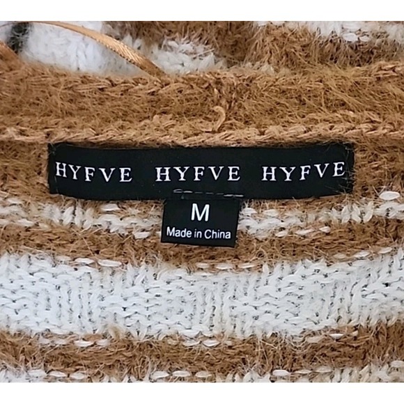 HYFVE Open Front Cardigan Sweater Womens Medium White Mustard Yellow Chunky Knit - Picture 6 of 8